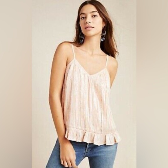 Anthropologie Tops - Anthropologie Blush Ruffled Sequin Top Size 8